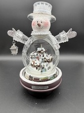 Thomas Kinkade White Christmas Illuminated Snowman Snow Globe Figurine picture