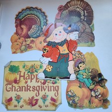 Vintage 1980s Lot Of 5 Die Cut Cutout Cardboard Thanksgiving Fall Decorations  picture