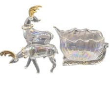 Vtg Christmas Lenox Shimmering Sleigh Ride Sleigh & 2 Reindeer 775782 Santa  picture