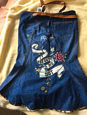Roberto Cavalli Blue Denim Floral Embroidered A-Line Midi Skirt Women's S picture