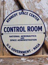 VINTAGE NASA PORCELAIN SIGN RARE OLD KENNEDY SPACE CENTER CONTROL ROOM ASTRONUT picture