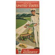 Vintage 1940s Road Map - Tide Water Associated Oil Co. U.S.  Old and beautiful  picture