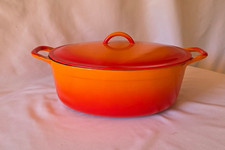 Vintage Descoware Belgium Flame Orange Oval Enamel Cast Iron Dutch Oven 12 3-C picture