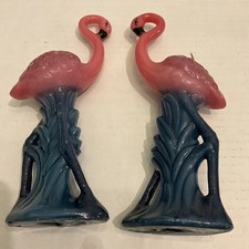 Rare Vintage Mid Century Pink Flamingo Large Retro Candles. picture