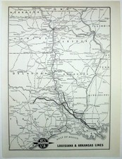 Louisiana & Arkansas  Lines - Original 1941 Railroad System Map. Vintage L&A picture