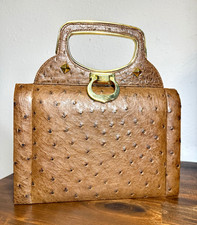 RARE Vintage Finesse La Model Genuine Ostrich Leather Top Handle Bag Handbag picture