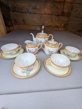 Vintage Made in Japan Tea Set 13 Pc Cherry Blossom Blue Pink Teapot Cups Saucers picture