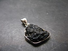 Tibetan Black Tektite Silver Pendant From Tibet - 1.2