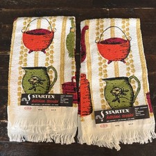 VINTAGE SET 2 NOS STARTEX KITCHEN HAND TOWEL FRINGE MCM 16”x27” picture