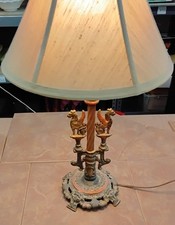 Antique Gold Cast Iron Table Lamp w/ Griffins Gothic Victorian MedievalNICE picture