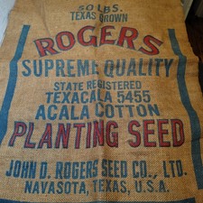 Vintage Rogers Cotton Planting Seed Burlap Bag Sack Navasota Texas Bemis Houston picture