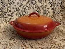 Vtg Descoware Flame Orange Enameled Cast Iron 12