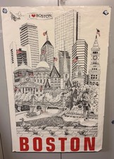 Vintage 1992 Boston Skyline Poster Jerome Rubin J Shea Line Art City Landmarks picture
