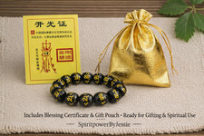 Tibetan Black Agate Bracelet Om Mani Padme Hum + Blessing Card + Gift Pouch picture