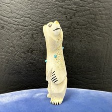 Arnie Calavazza Zuni Fetish Polar Bear Turquoise Standing Signed Antler Vintage picture