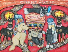 Dogs in Vegas Art 11x14 Print Signed by Artist KSams Doberman Schnauzer Golden picture
