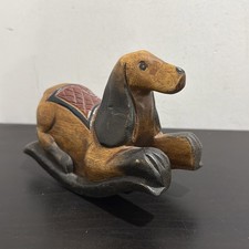 Vintage Mandalay Box Co Wooden Dachshund Rocker Dog Figurine Thailand Folk Art picture