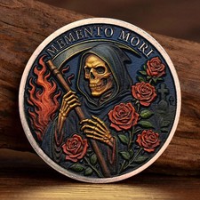 Memento Mori Skull Rose Commemorative Coin gold  Crow Cross Collectible Coin picture