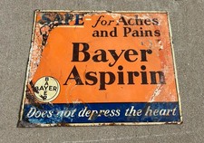 Original  Old Antique Tin Bayer Aspirin Metal Advertising  Sign 18 By 15 picture