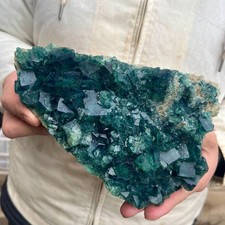 3.5LB  Natural cubic green fluorite crystal cluster rough mineral specimen picture