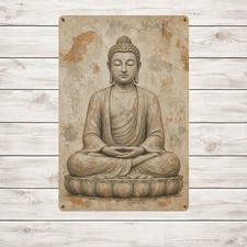 Meditating Buddha Statue Artwork Centered Symmetrical Metal Plaque picture