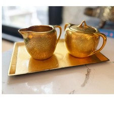 Rare Pickard China 24K Gold Encrusted Floral Creamer Sugar Set 483 Germany picture