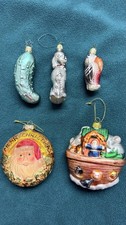 German Vintage Glass Blown Christmas Ornaments Lot of 5 Multicolor picture