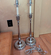 A pair of Ralph Lauren Chrome Victorian Candlestick Table Lamps t picture