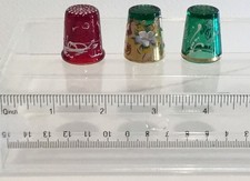3 Vtg '50s European Glass Thimbles Hand-Painted with 3D Enamel & Gold accenting picture