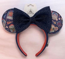 Disney World 55th Anniversary Fireworks Minnie Ears Organza Bow Headband - NEW picture