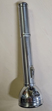 Vintage Ray-O-Vac Sportsman Flashlight Chrome Ribbed Metal 14.5” Heavy Duty picture