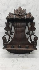 Antique Black Forest Hand-Carved Wood Wall Pipe Rack & Candle Holder 1900's picture