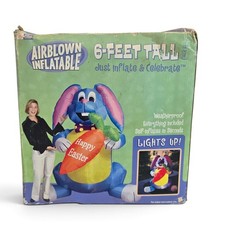 NEW 2004 Gemmy Airblown Inflatable 6-Feet Tall Blue Easter Bunny Happy Easter picture