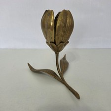 Vintage Brass Lily Lotus Flower Ashtray Removable Petals Mid Century Hollywood picture