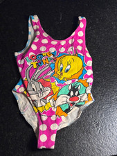 vintage 1990s Warner Bros. Studio Store Looney Tunes pink polka dot one-piece sw picture