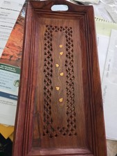 Handcrafted Vintage Rosewood Serving Tray W/intricate Brass Inlay picture
