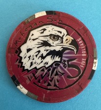 MOHEGAN SUN $5 AMERICAN EAGLE & FEATHER CASINO GAMING  POKER CHIP picture