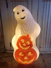 Blow Mold Halloween Ghost With Orange Pumpkins  Light Up USA Made 31” picture