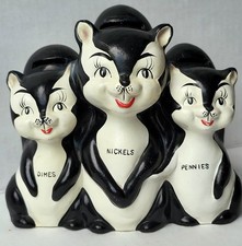 Vtg Rare Coin Bank 3 Skunks Chalkware Salesman Sample Quinco picture
