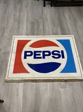 Vintage 45” Metal Embossed Self Framed PEPSI Cola Sign 1977 Stout Sign Co Soda picture