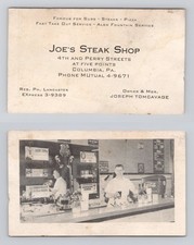 1950s Joe's Steak Shop Columbia PA Business Trade Card Soda Fountain Restaurant picture