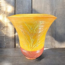 Vintage Oval Hand Made Studio Pottery Vase Etched RedWare Pottery Vessel Vase picture