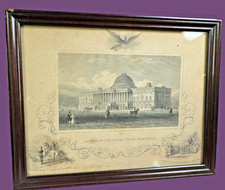 Antique US Capitol Washington DC Engraving George Washington Framed Americana picture