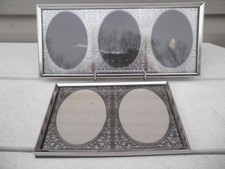 Vintage Silver Ornate Floral Embossed Mat Ovals Metal Picture Frame Set ( 2 ) picture