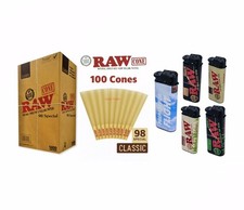 RAW Classic 98 Special Size Pre-Rolled Cone Rolling Paper + 5 Pk Flighter picture