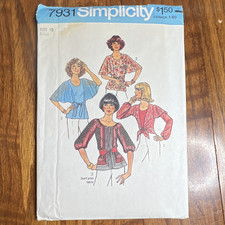 Simplicity Vintage Original 7931 Women’s Blouse Sewing Pattern Size 10 picture