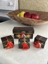 VTG Japanese Hina Dollhouse Furniture Laquer Wood Gold Chest Boxes - Set Of 4 picture