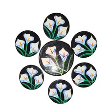 Vtg Otagiri Japan Black Lacquerware Coaster Set 6 Calla Lily Floral MCM Boxed picture