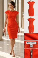 Narciso Rodriguez Italian Virgin Wool Blend Orange Red Sheath Dress Size 4 picture
