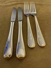 Gorham Golden Ribbon Edge (2) Each Of Dinner Knives & Forks Stainless JAPAN picture